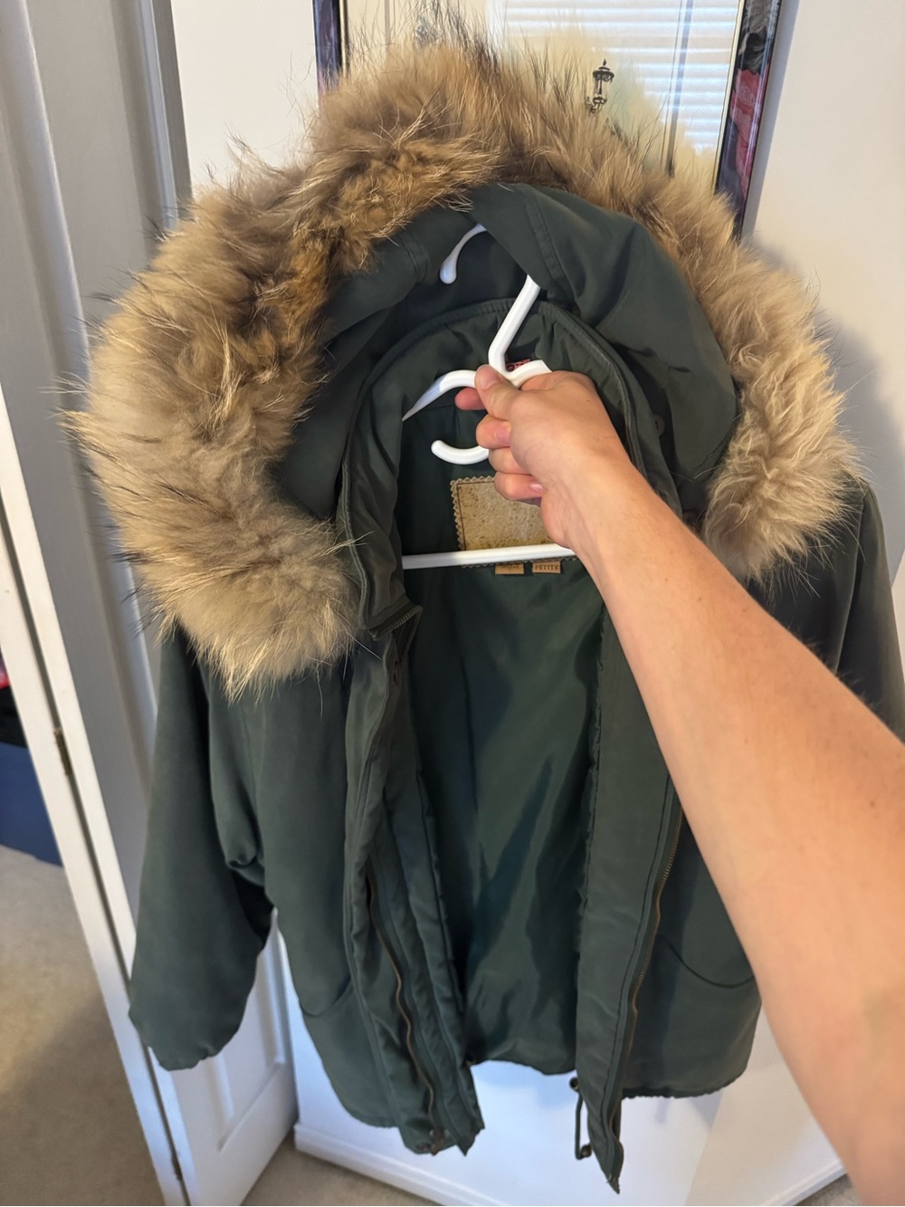 Women’s Forest Green Real Fur Hooded Parka Jacket